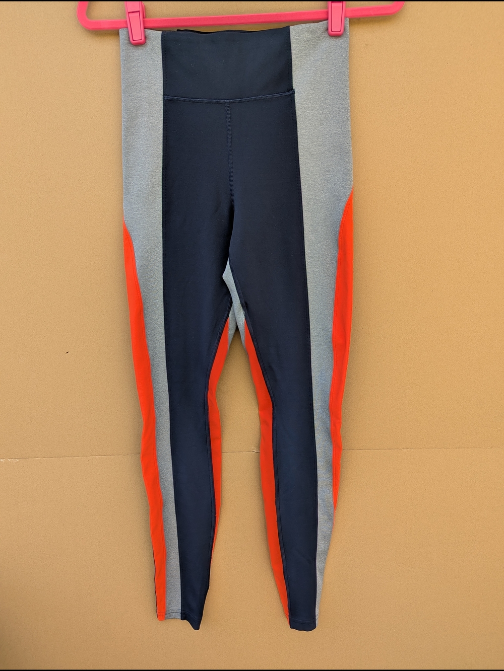 Athleta Crest Colorblock Tight Leggings Yoga High Waist Navy Orange Women's XS